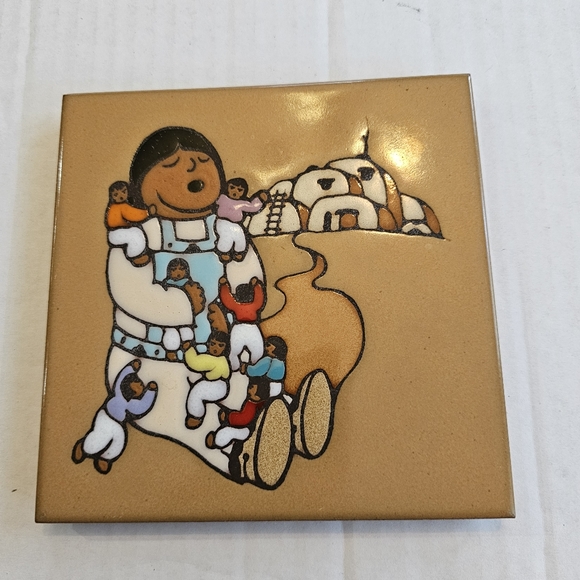 Vintage Masterworks Art Tiles Native Storyteller hand glazed 6X6 ceramic - Picture 1 of 9